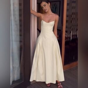 Commense Cream Maxi Slip Dress with Spaghetti Straps